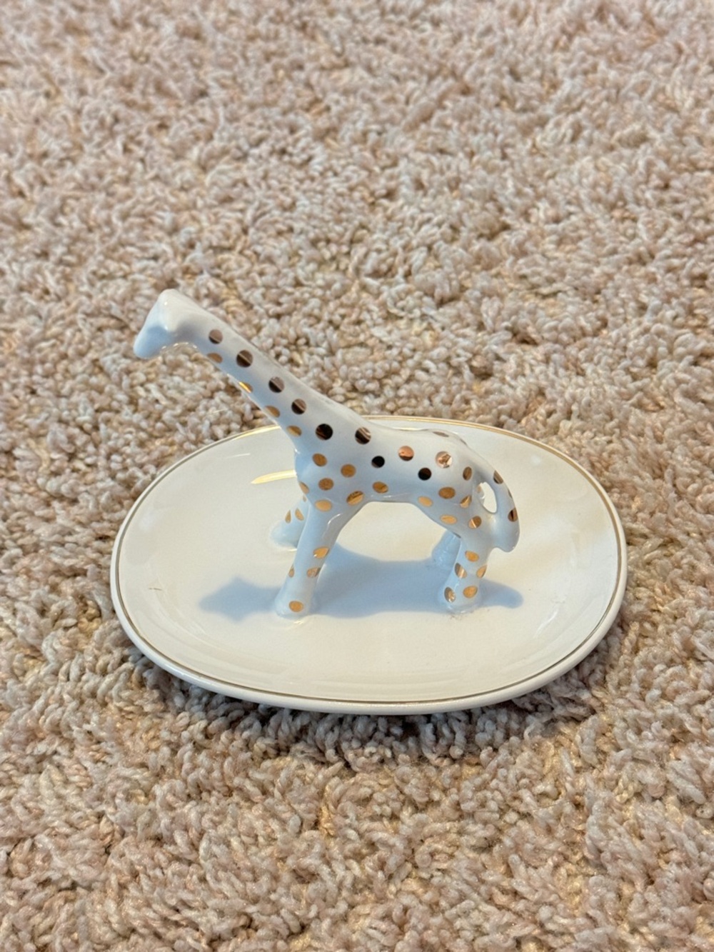Anthropologie White Ceramic Giraffe Jewelry Dish with Gold Dots